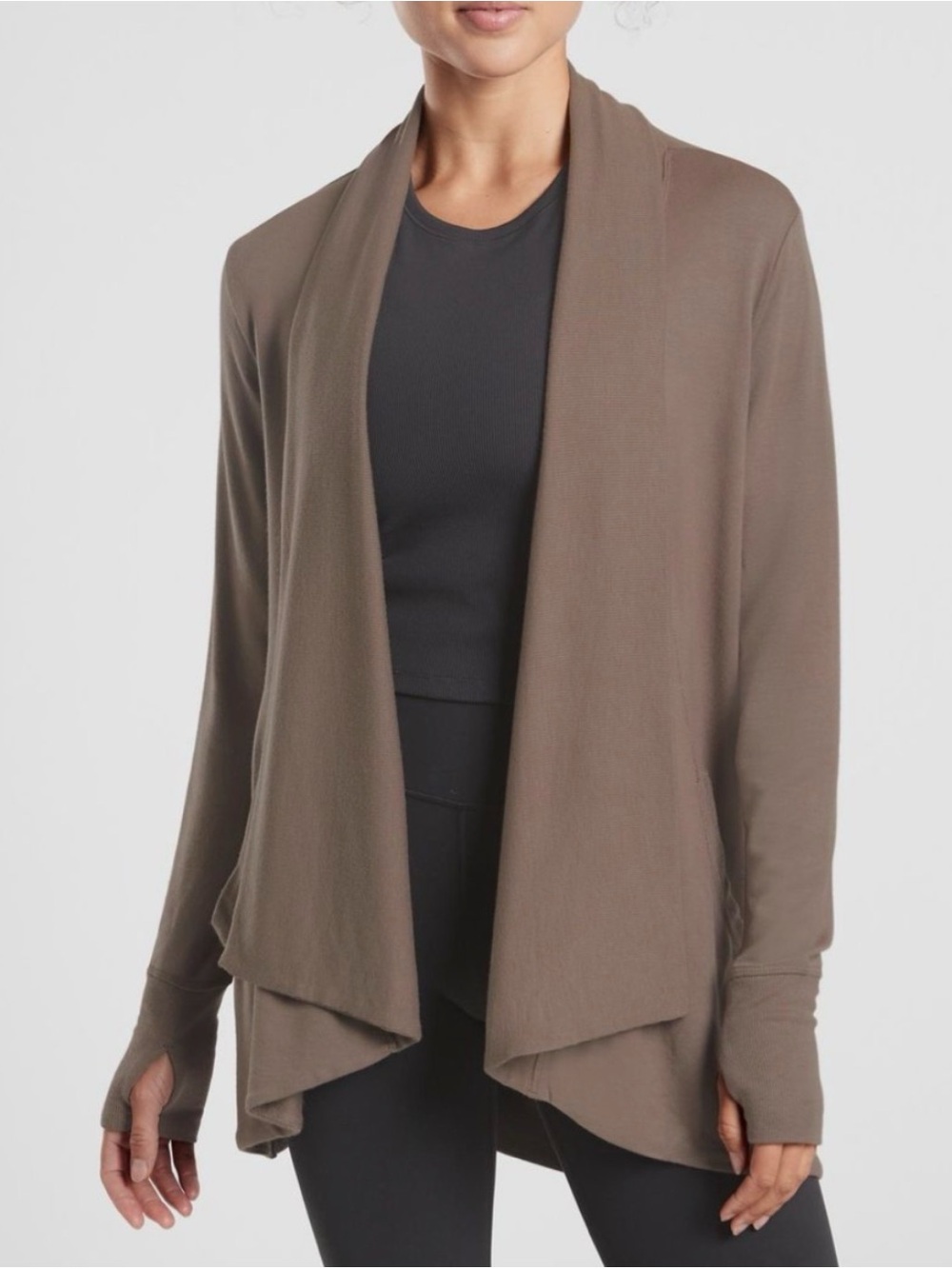 Athleta Brown Pranayama Restore Wrap Cardigan Soft Relaxed Fit Casual Athleisure